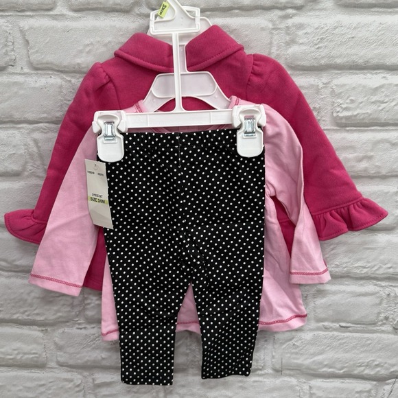 Kids Hwadquarters Girls 3/6M Pink Heart polkadot 3 Pc Jacket, Top & Legging Set - Picture 4 of 7